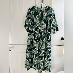 Rachel Zoe Green Leaf Pattern Long Sleeve Dress/ coverup